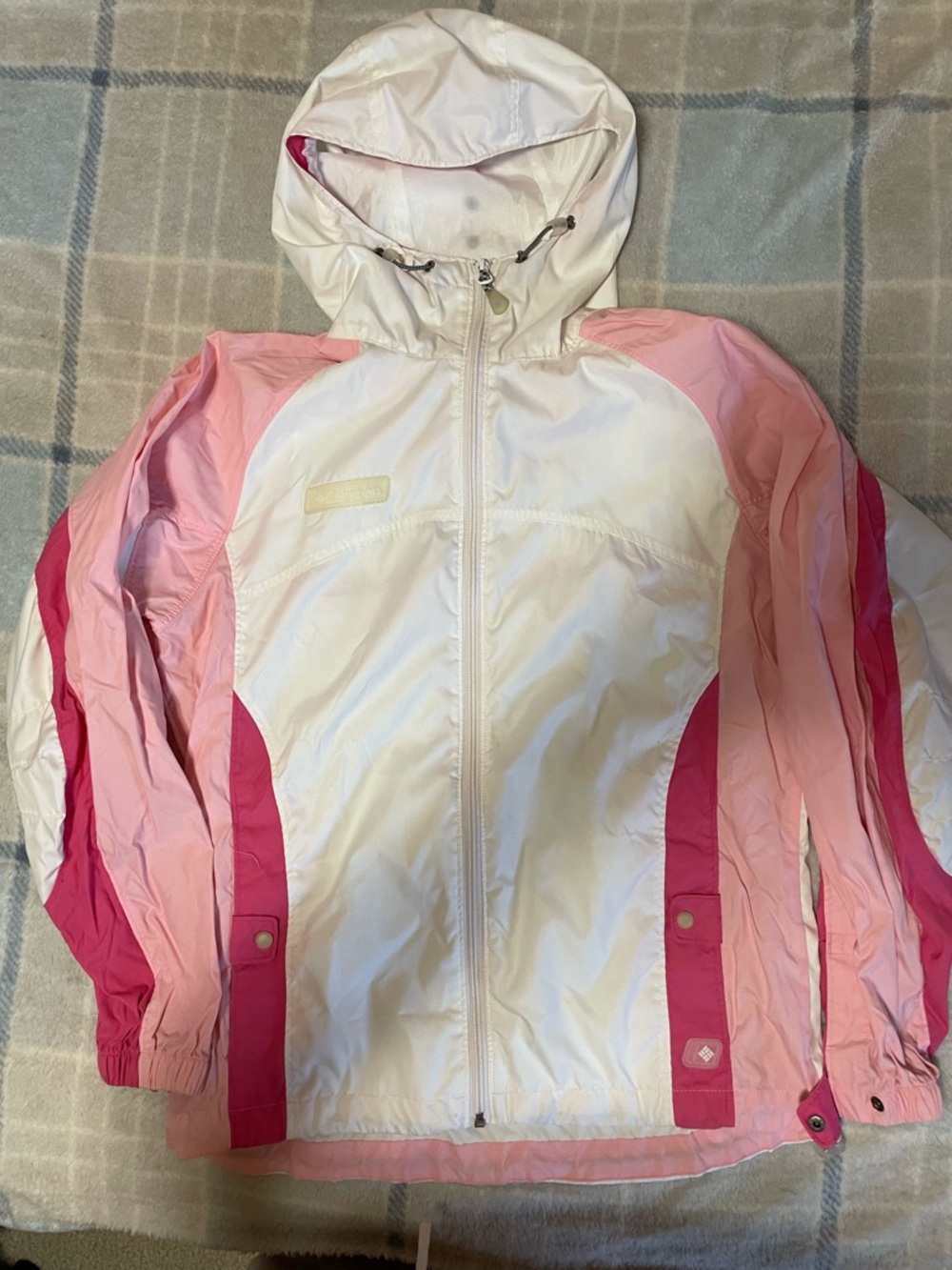 Columbia White with Light Pink and Dark Pink Hooded Windbreaker Jacket